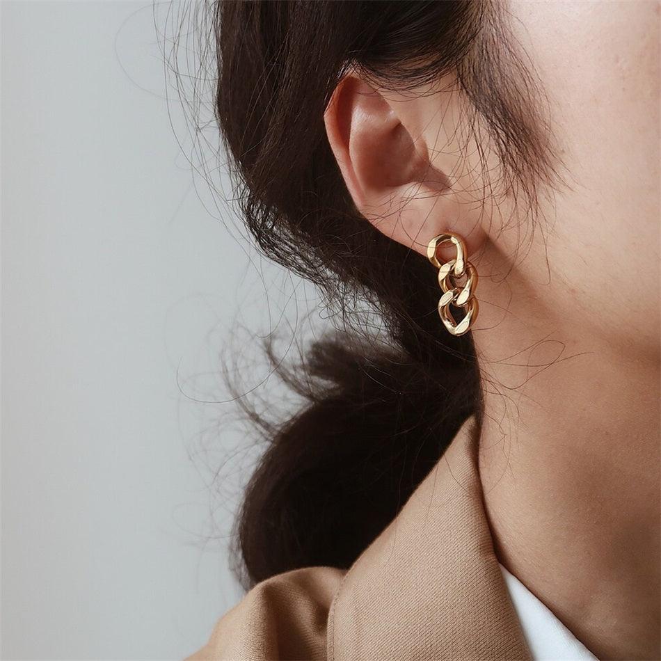 Marcia Cuban Link Drop Earrings / Stainless Steel - Nina Kane Jewellery