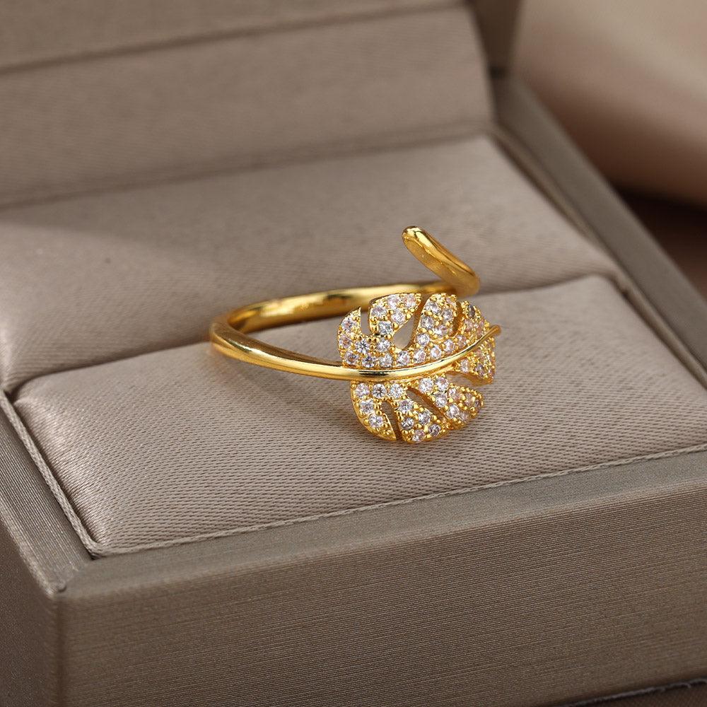Penny Diamond Leaf Ring / Stainless Steel - Nina Kane Jewellery