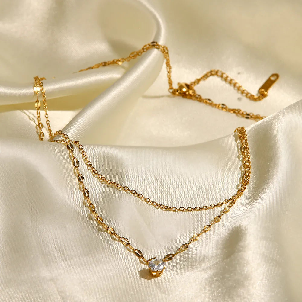 Grace Double Chain Diamond Necklace / 18K Gold Plated - Nina Kane Jewellery