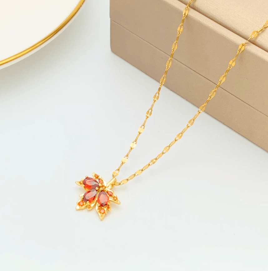 Matilda Maple Leaf Necklace / Stainless Steel - Nina Kane Jewellery