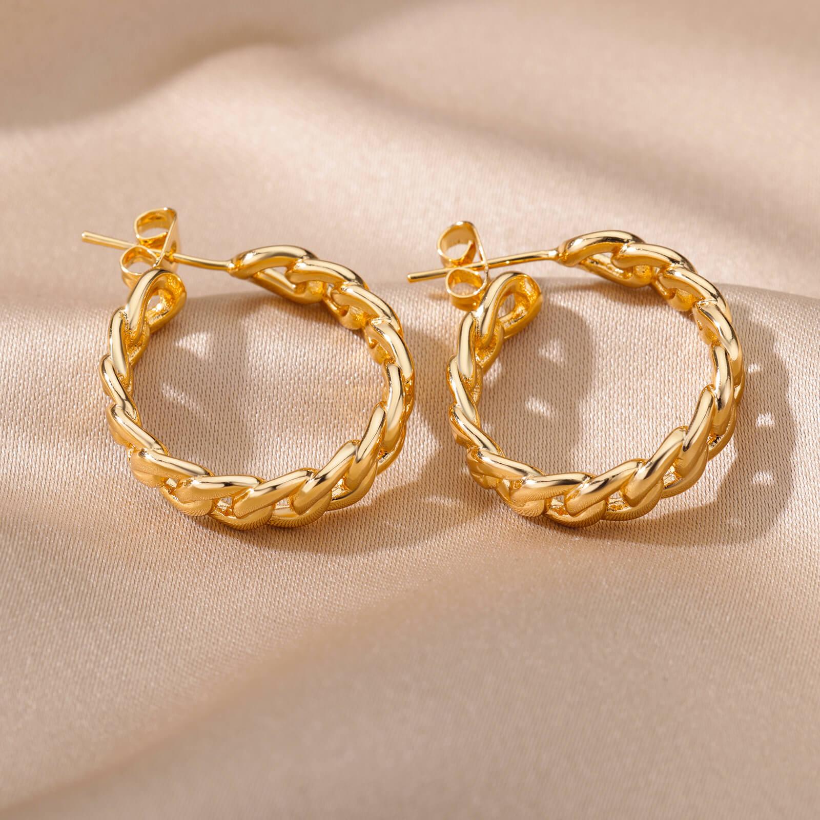 Misande Cuban Link Hoop Earrings / Stainless Steel - Nina Kane Jewellery