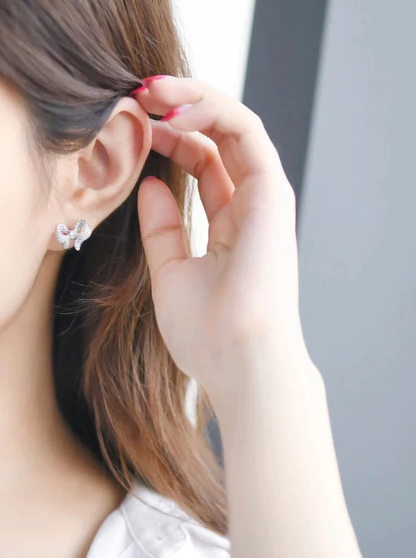 Marisa Crystal Bow Stud Earrings / 925 Sterling Silver - Nina Kane Jewellery