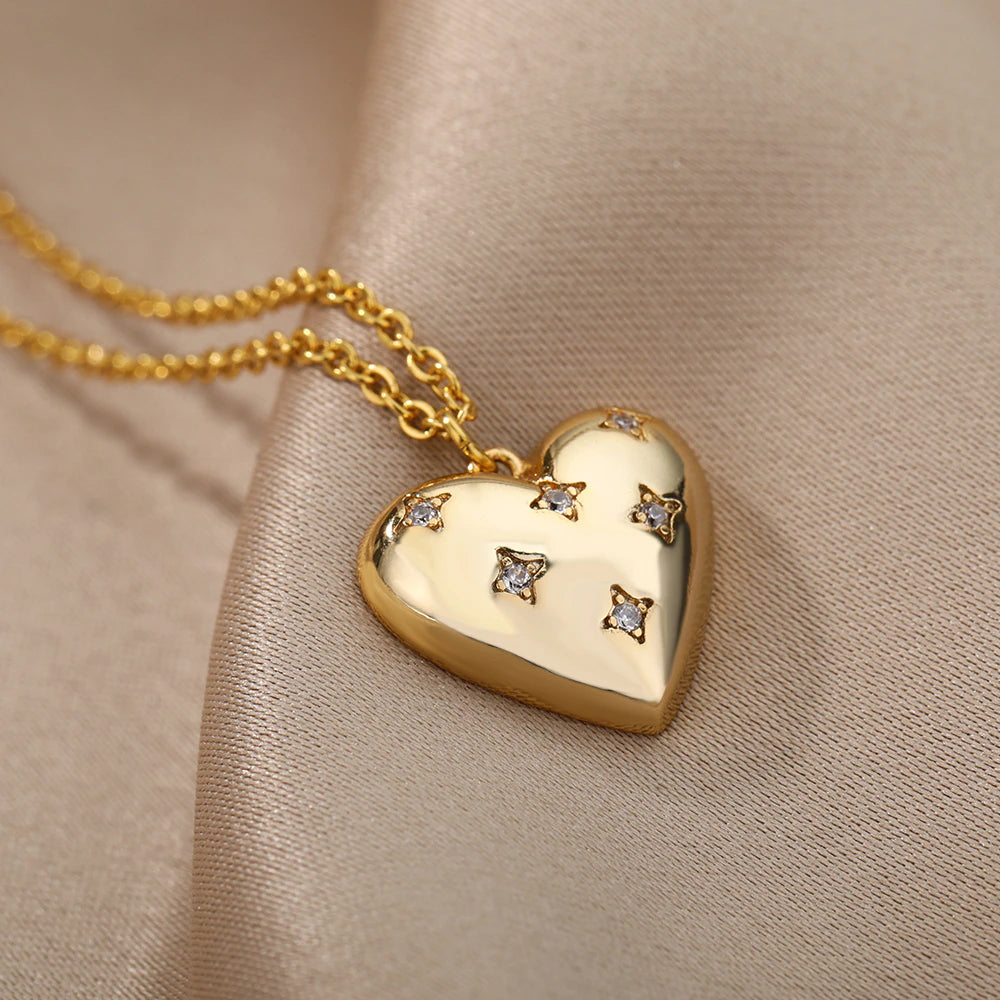 Athena Heart Diamond Studded Necklace / Stainless Steel - Nina Kane Jewellery