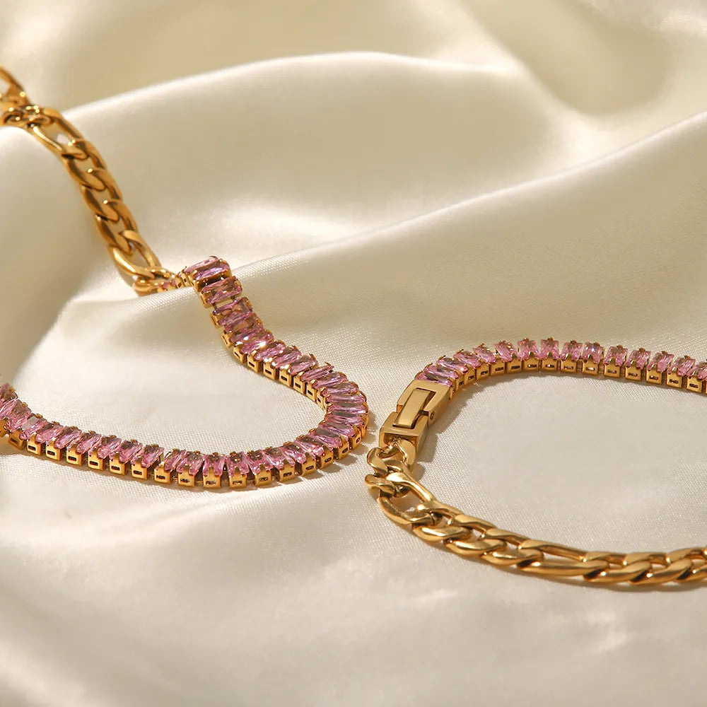 Nina Pink Zirconia Chain Bracelet / 18K Gold Plated - Nina Kane Jewellery