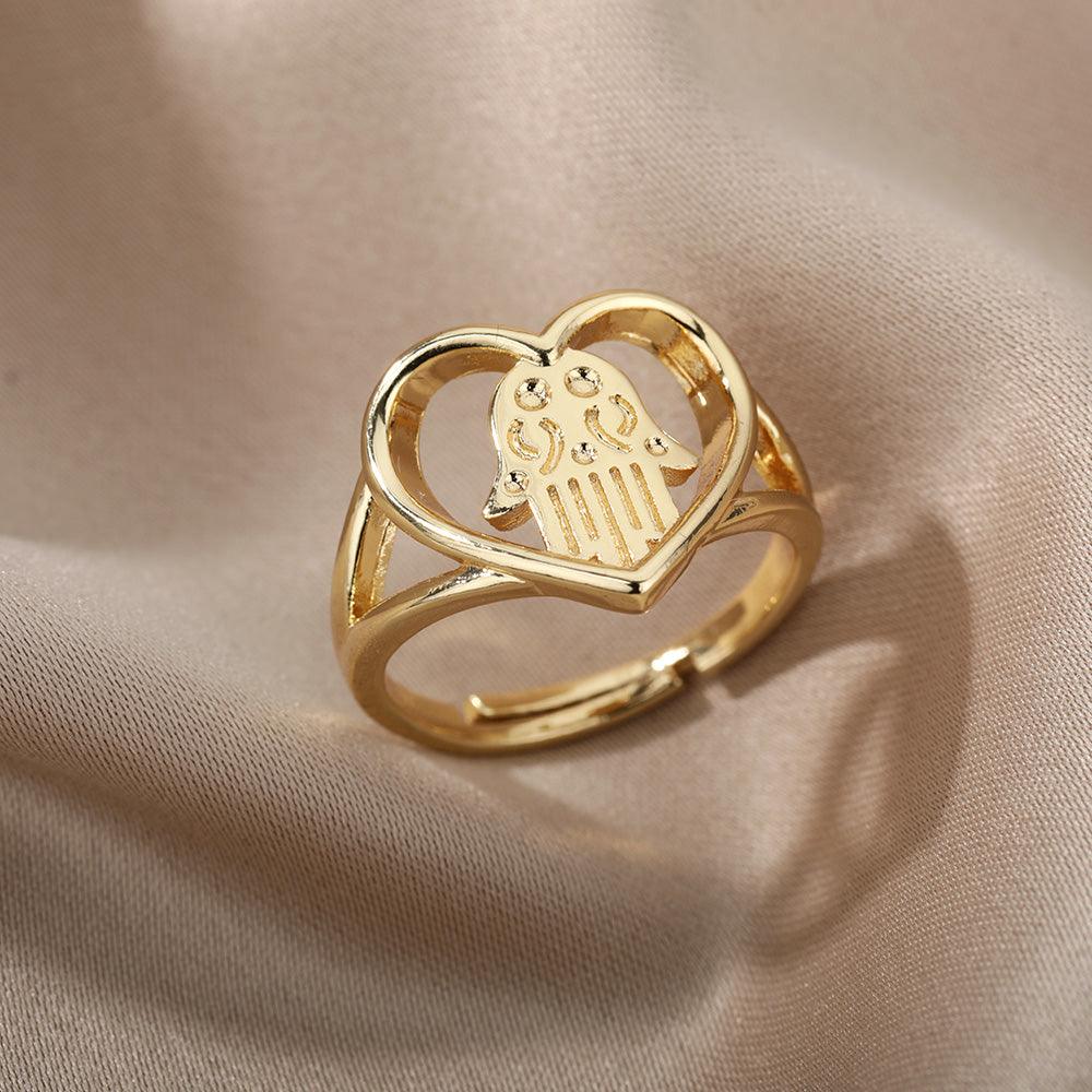Fatima Heart Shaped Ring / Stainless Steel - Nina Kane Jewellery