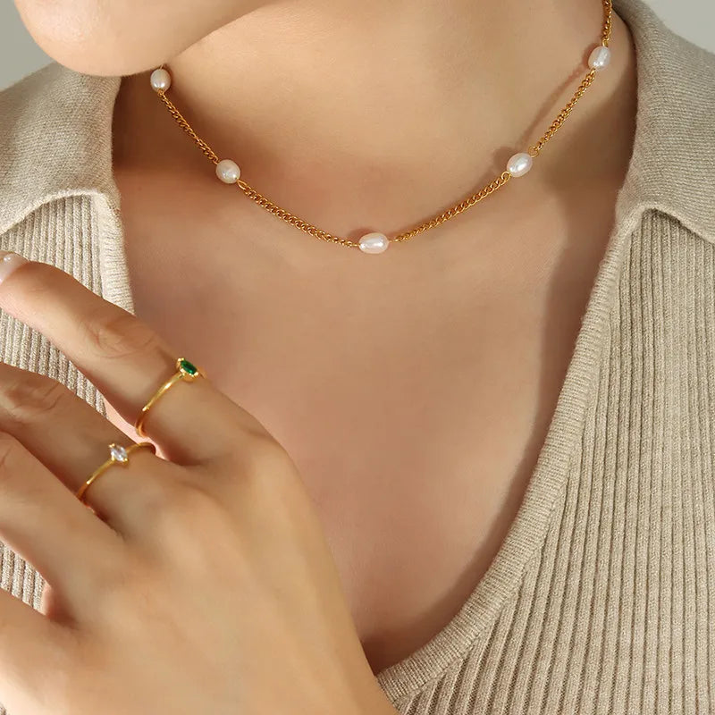 Lilly Freshwater Pearl Necklace / 18K Gold Plated - Nina Kane Jewellery