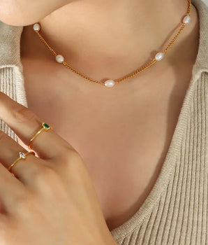 Lilly Freshwater Pearl Necklace / 18K Gold Plated - Nina Kane Jewellery