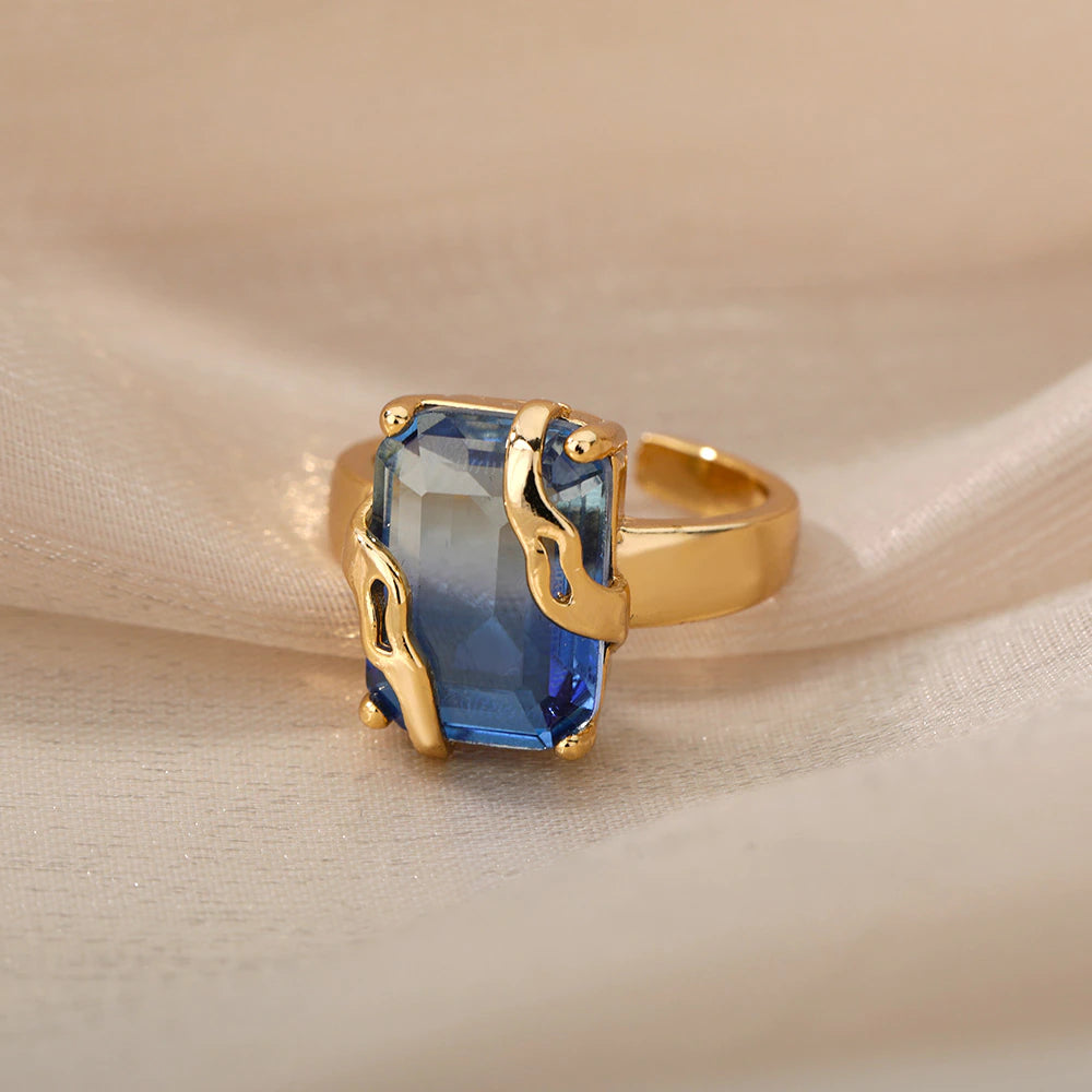 Kleo Blue Zircon Oversize Ring / Stainless Steel - Nina Kane Jewellery
