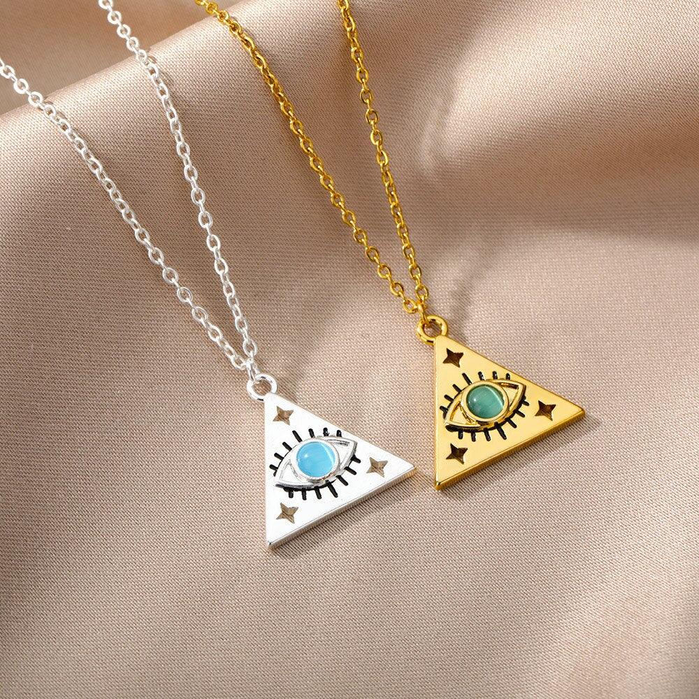 Tania Triangle Evil Eye Pendants / Stainless Steel - Nina Kane Jewellery