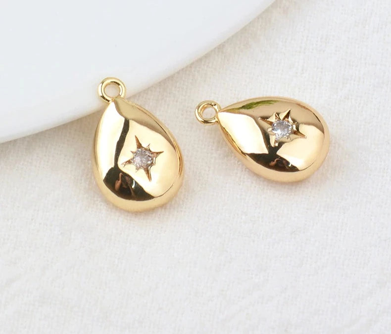 Teardrop Zircon Stone Charm / 24K Gold Plated - Nina Kane Jewellery