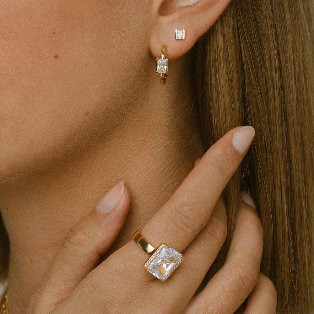 Calia Diamond Huggie Earrings / 925 Sterling Silver - Nina Kane Jewellery