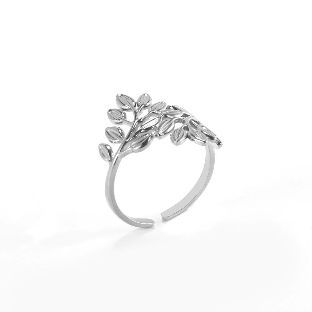 Laurel Leaf Adjustable Rings / Stainless Steel - Nina Kane Jewellery