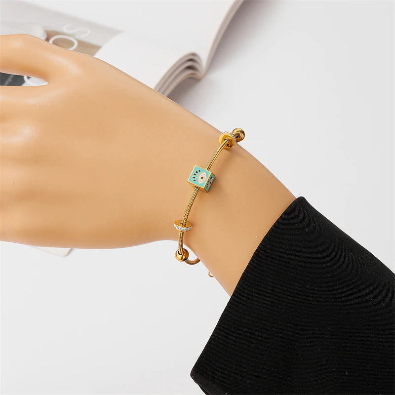 Giovanna Evil Eye Charm Bracelet / Stainless Steel - Nina Kane Jewellery