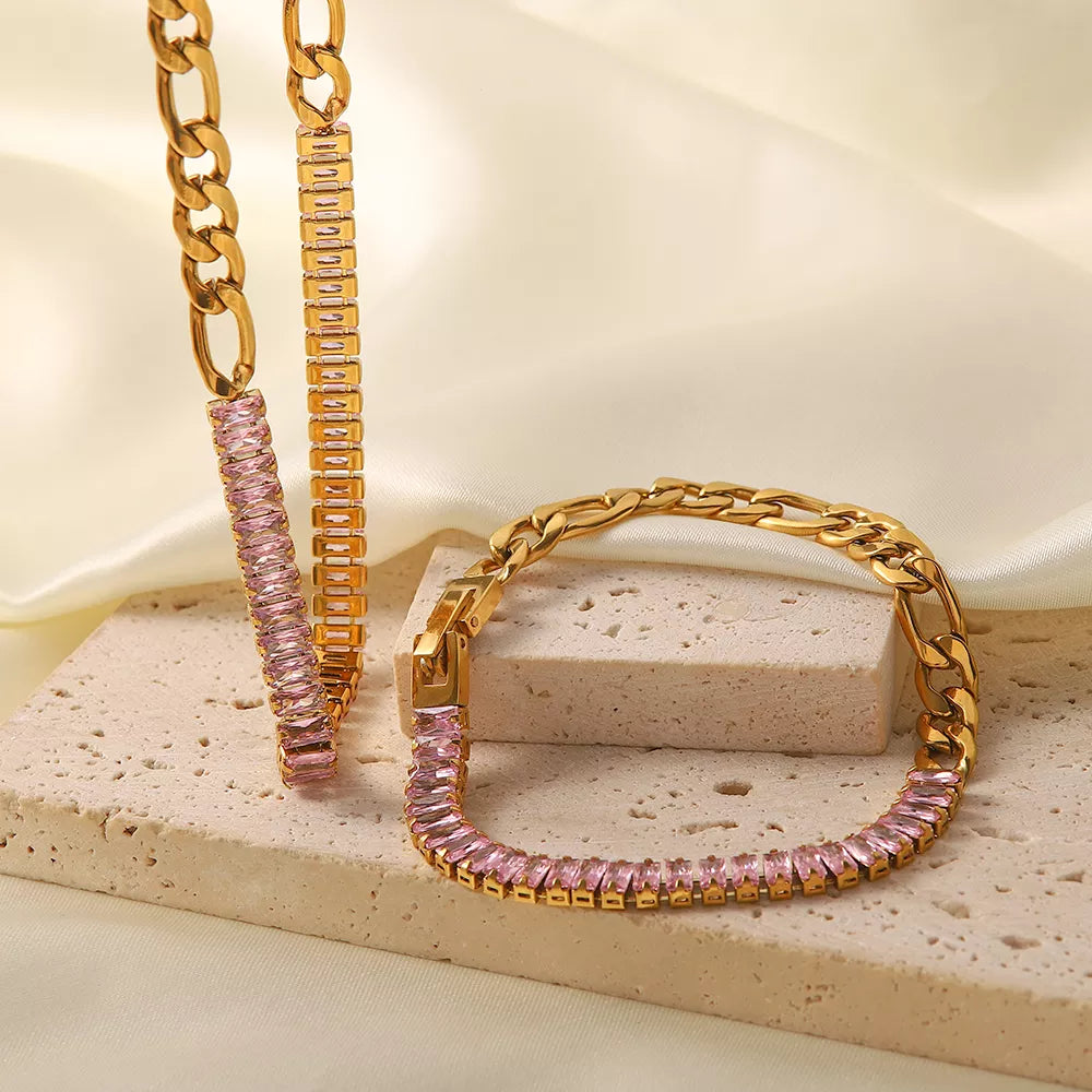 Nina Pink Zirconia Chain Bracelet / 18K Gold Plated - Nina Kane Jewellery