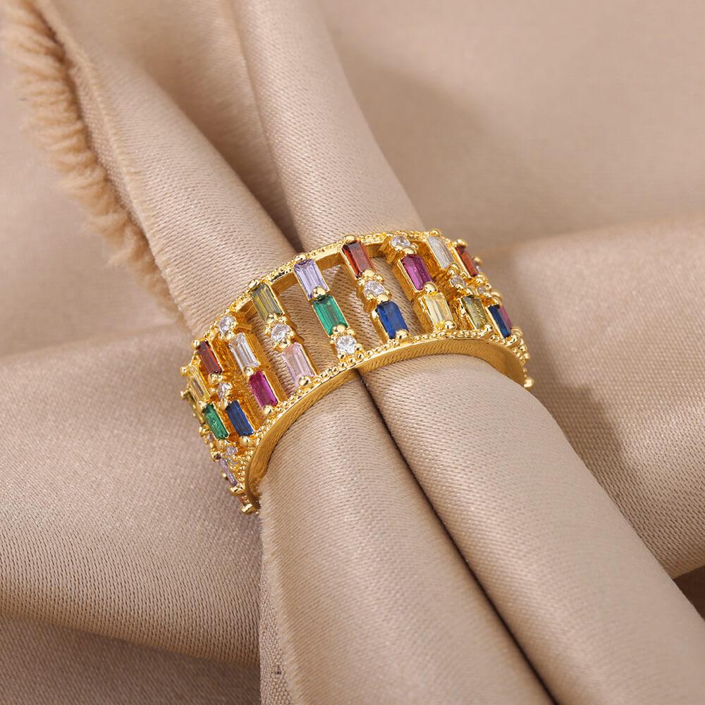 Tallulah Geometric Rainbow Ring / Stainless Steel - Nina Kane Jewellery