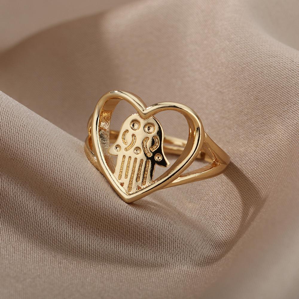 Fatima Heart Shaped Ring / Stainless Steel - Nina Kane Jewellery
