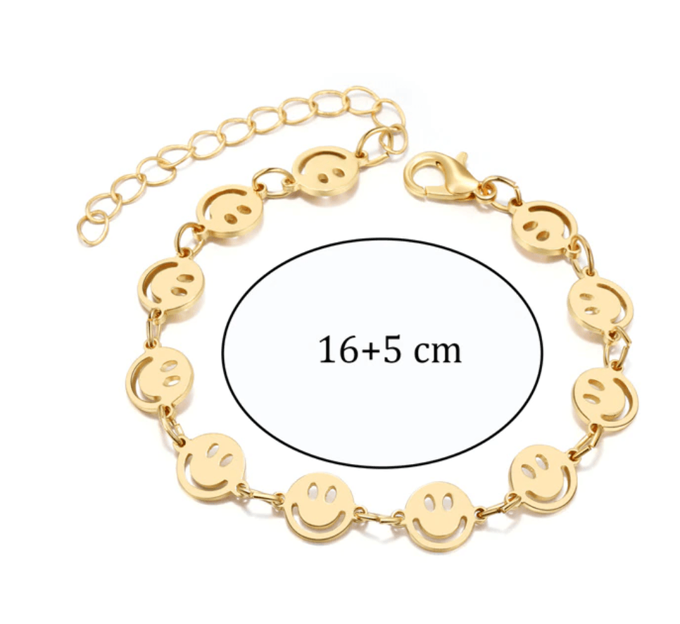 Gold Danika Smiley Face Bracelet / Stainless Steel - Nina Kane Jewellery