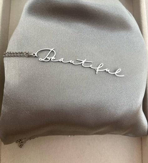 Mirabel "Beautiful" Engraved Pendant / Stainless Steel - Nina Kane Jewellery