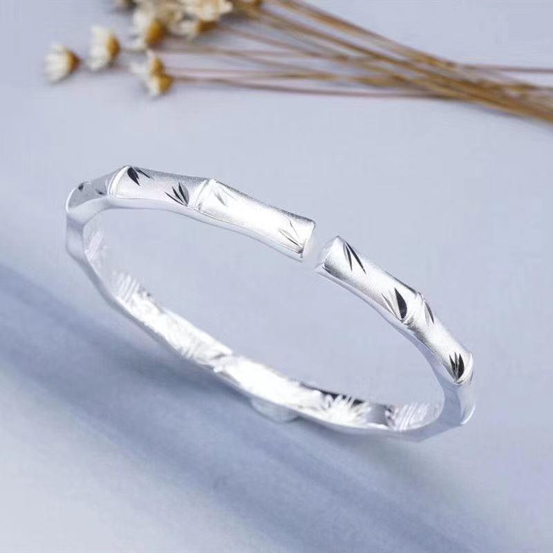Carmen Luxury Frosted Bamboo Leaf Bangle / 925 Sterling Silver - Nina Kane Jewellery