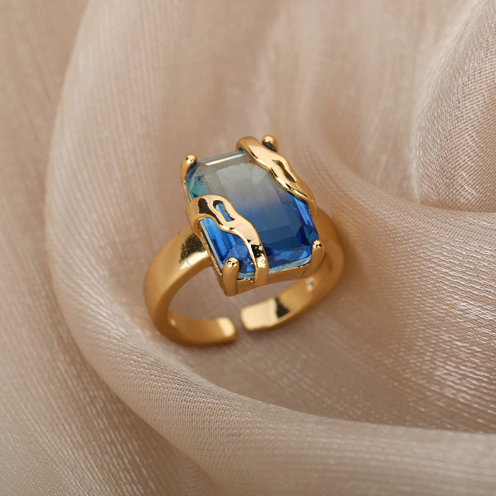 Kleo Blue Zircon Oversize Ring / Stainless Steel - Nina Kane Jewellery