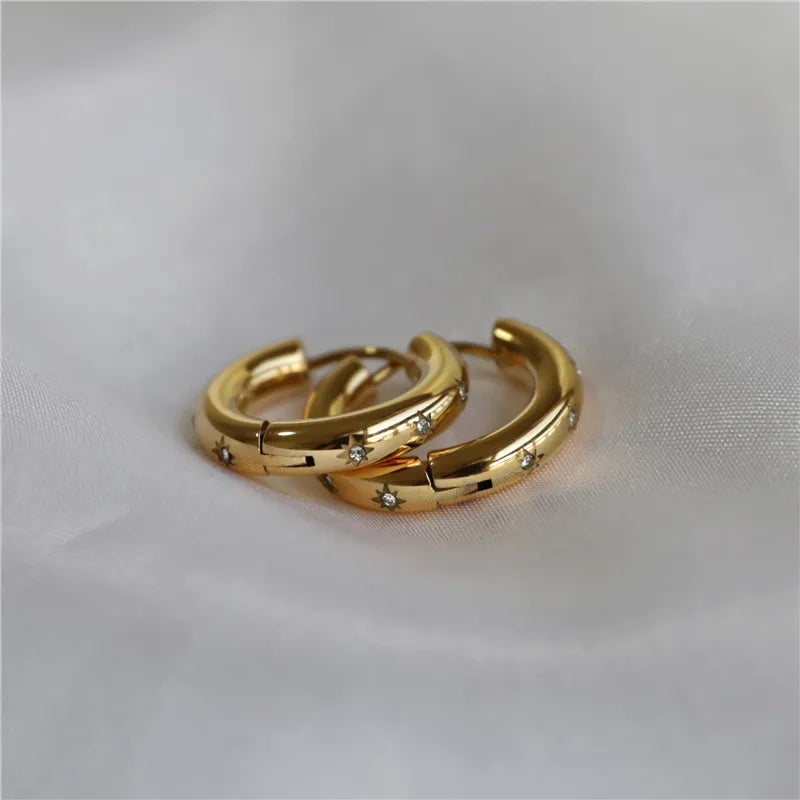 Marina Chunky Star Zircon Hoops / Stainless Steel - Nina Kane Jewellery