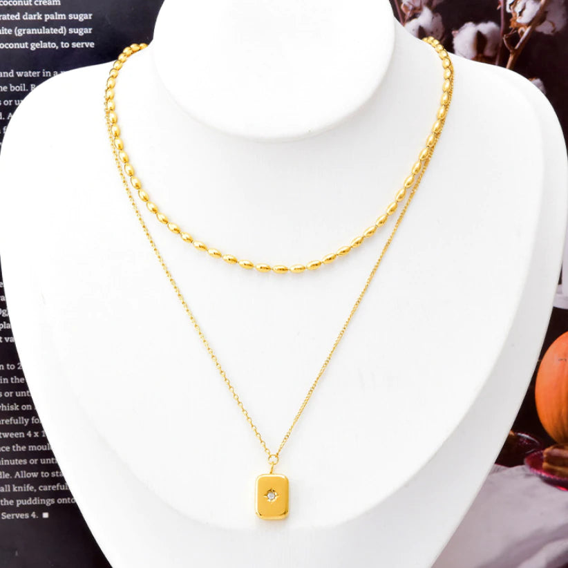 Brienne Two Layer Starburst Zircon Pendant / 18K Gold Plated - Nina Kane Jewellery