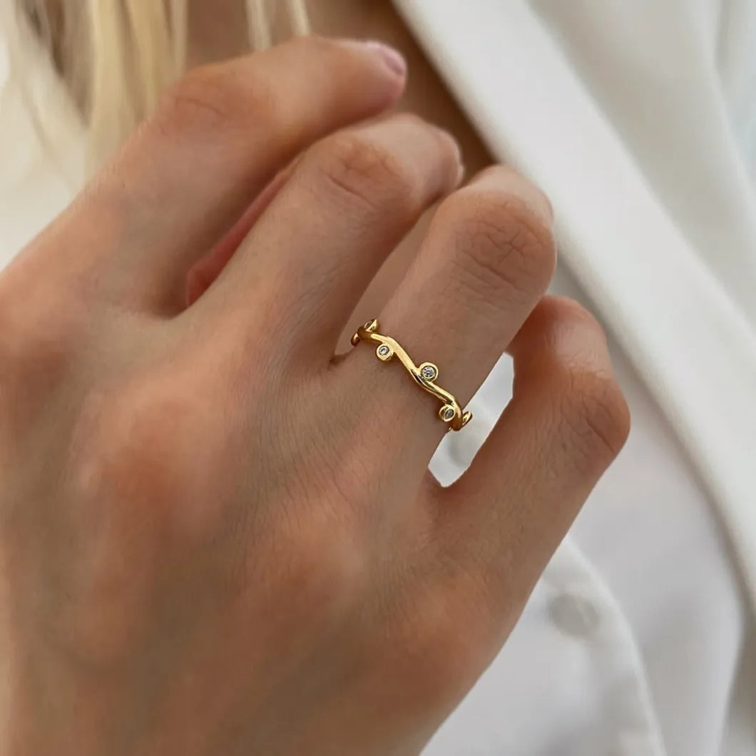 Mercia Willow Leaf Ring / 18K Gold Plated - Nina Kane Jewellery