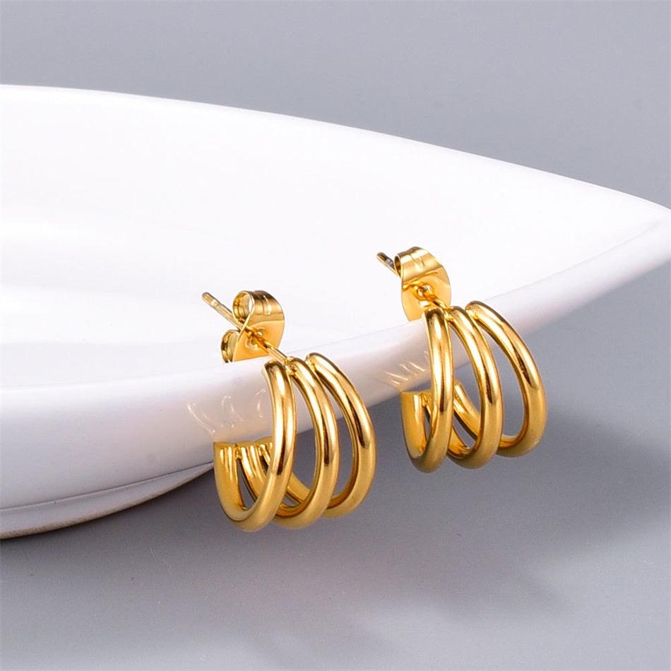 Holly Triple Hoop Earrings / Stainless Steel - Nina Kane Jewellery