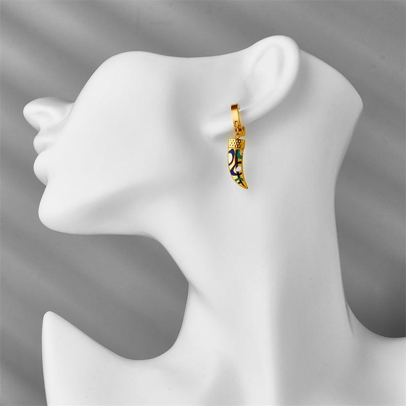 Leticia Patterned Tooth Huggie Earrings / Stainless Steel - Nina Kane Jewellery