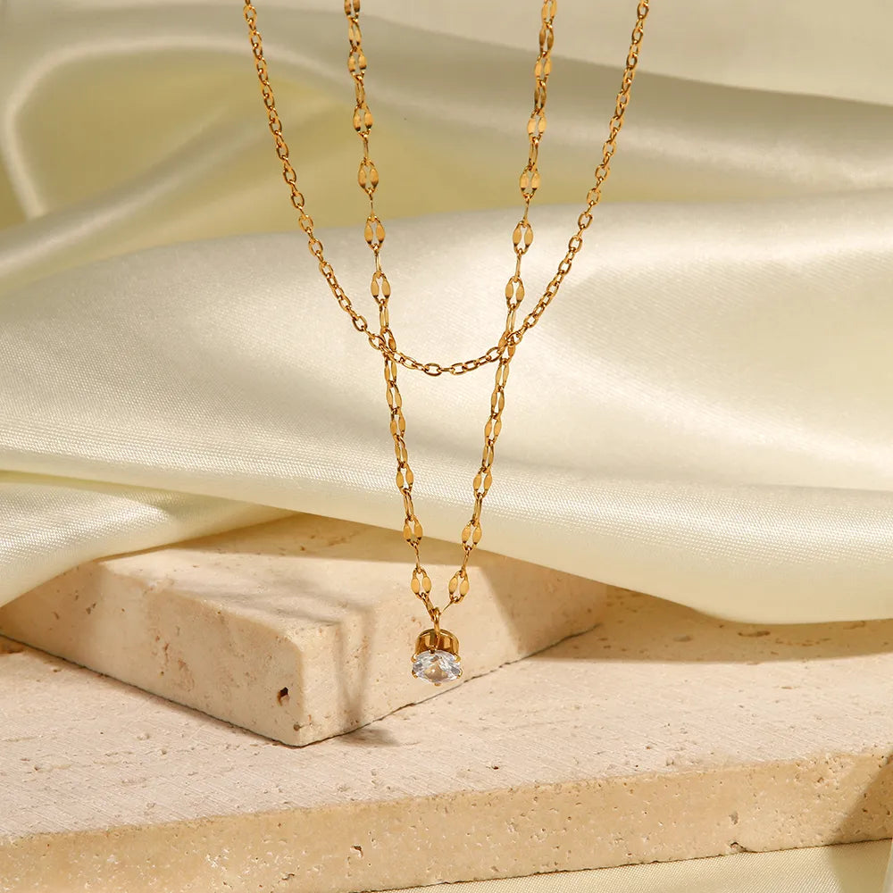Grace Double Chain Diamond Necklace / 18K Gold Plated - Nina Kane Jewellery