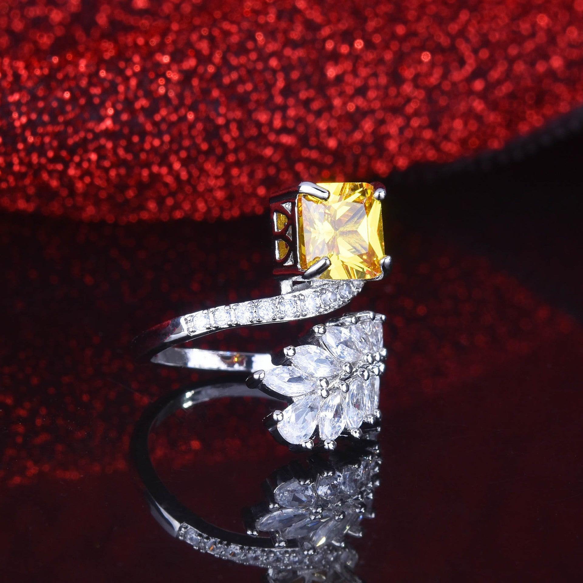 Louella Royal Leaf Diamond Rings / 925 Sterling Silver - Nina Kane Jewellery