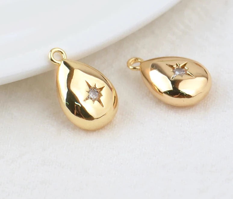 Teardrop Zircon Stone Charm / 24K Gold Plated - Nina Kane Jewellery