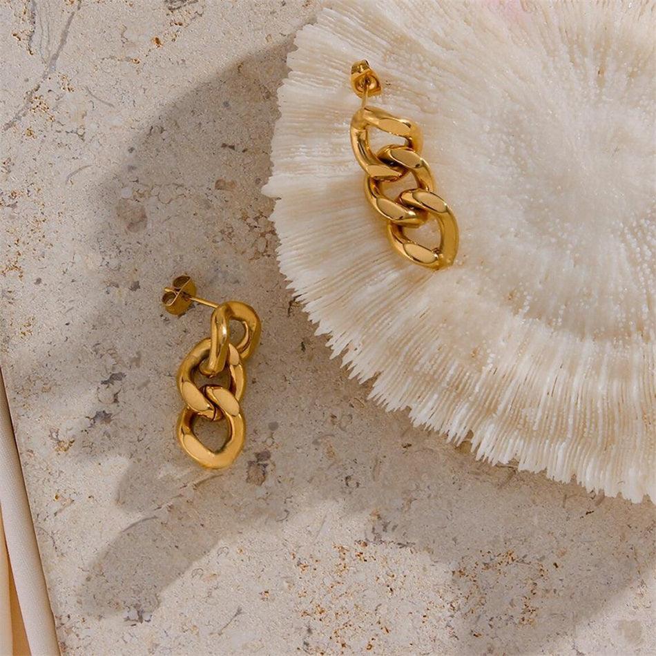 Marcia Cuban Link Drop Earrings / Stainless Steel - Nina Kane Jewellery