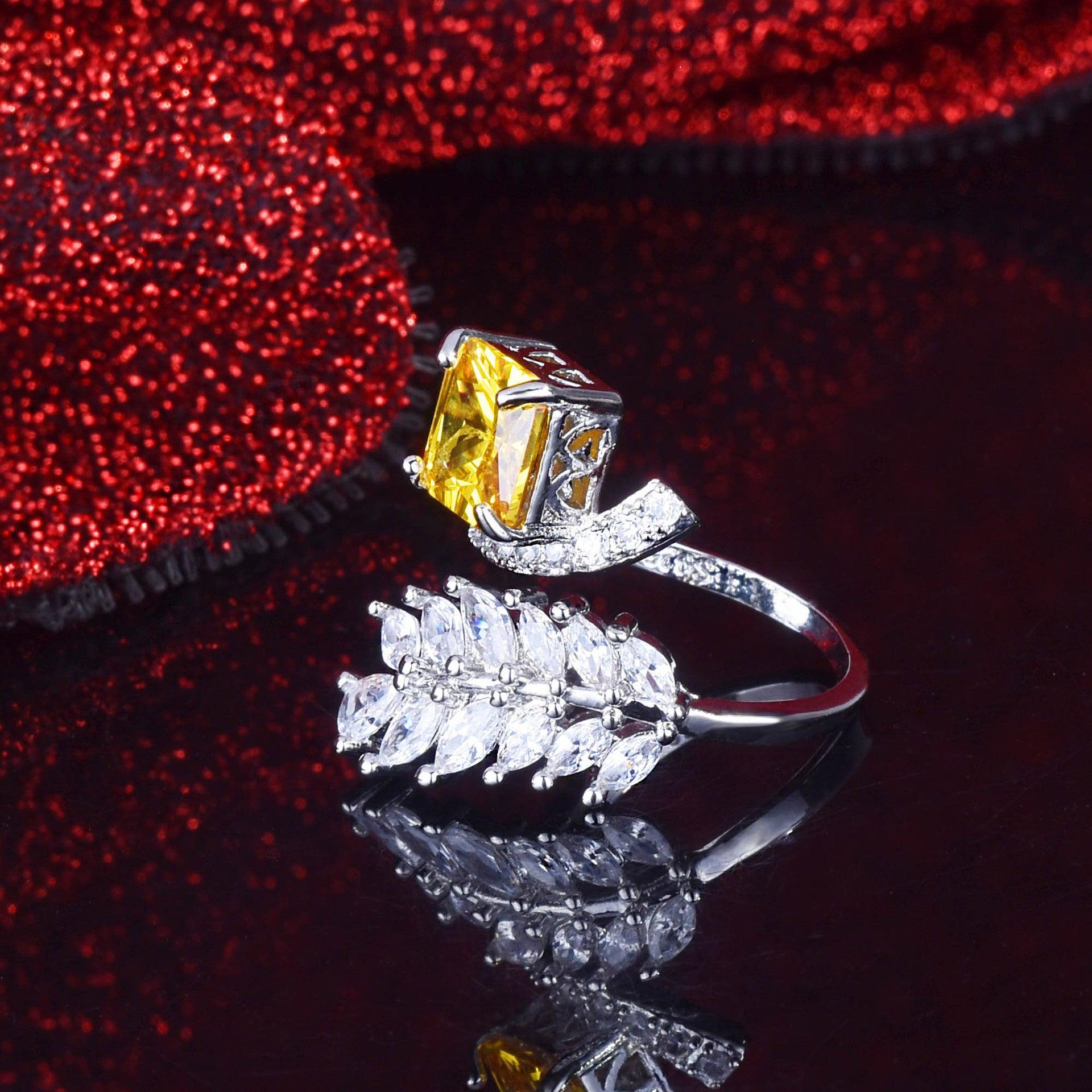 Louella Royal Leaf Diamond Rings / 925 Sterling Silver - Nina Kane Jewellery