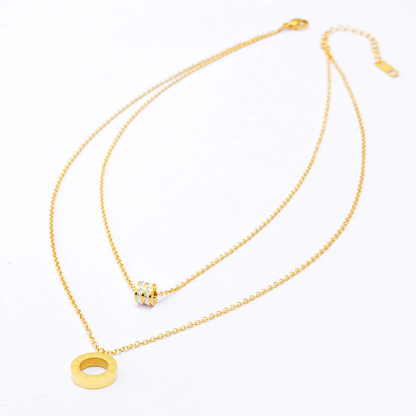 Emmeline Double Pendant Necklace / Stainless Steel - Nina Kane Jewellery