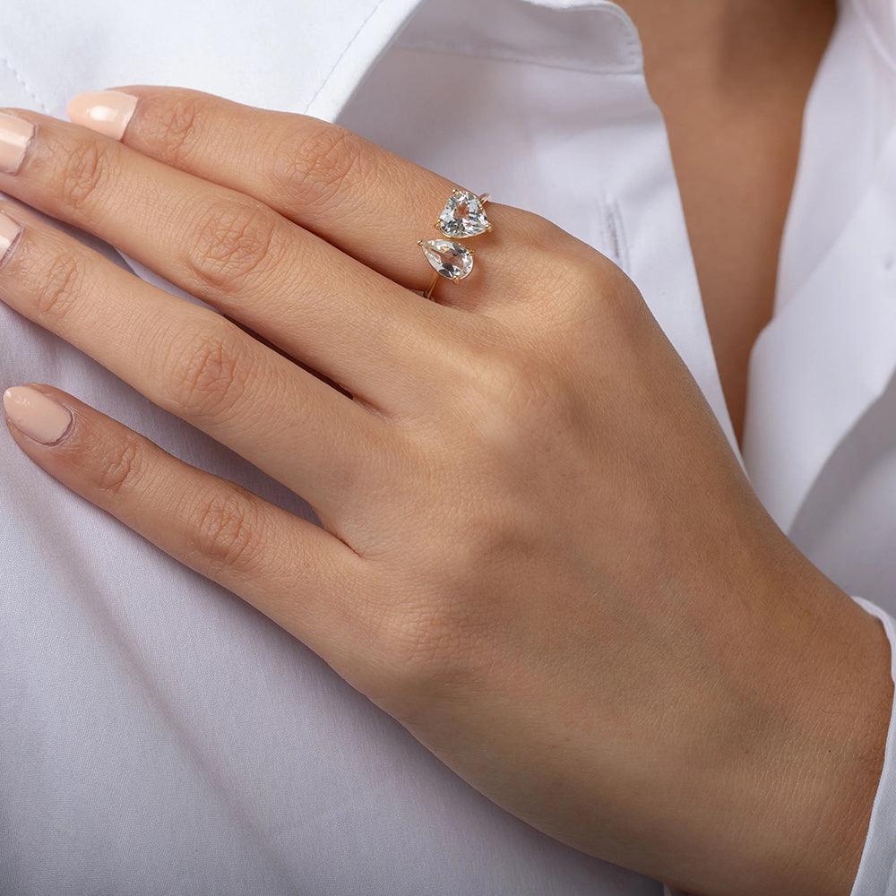 Esme Two Stone Adjustable Ring / 925 Sterling Silver - Nina Kane Jewellery