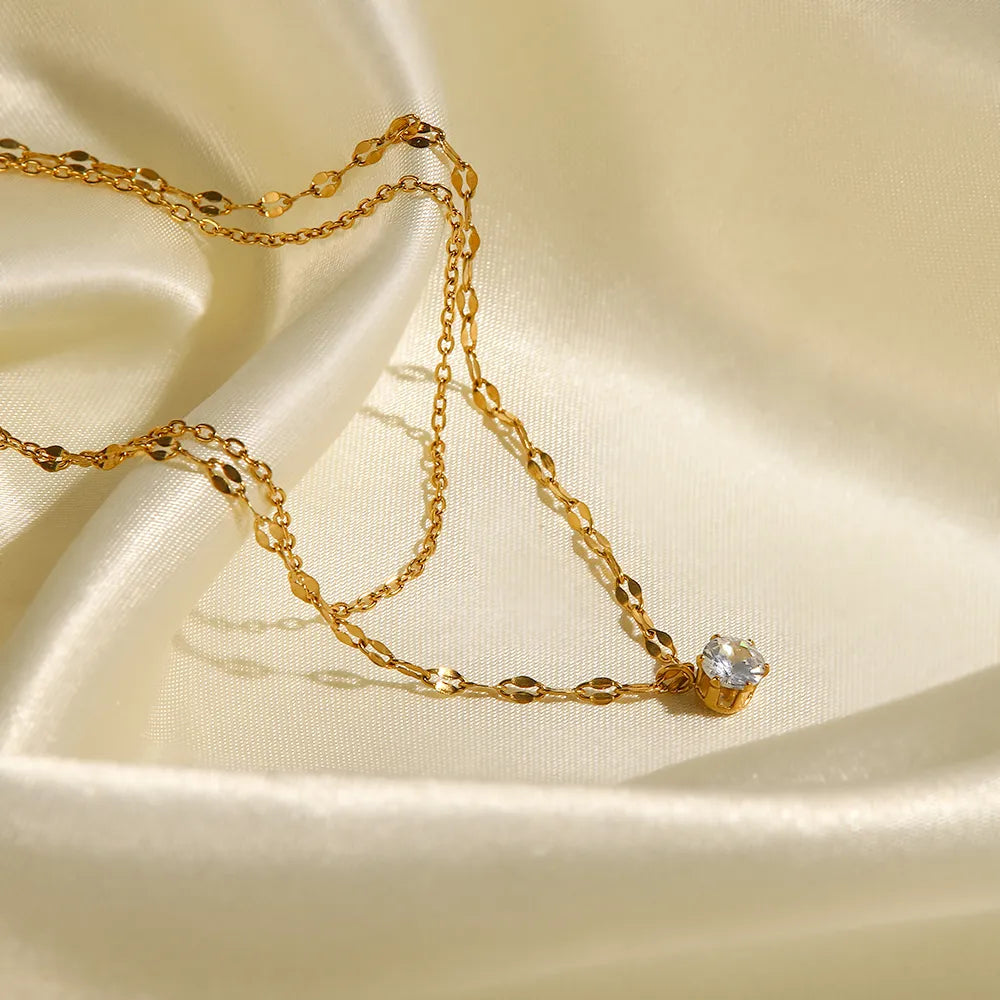 Grace Double Chain Diamond Necklace / 18K Gold Plated - Nina Kane Jewellery