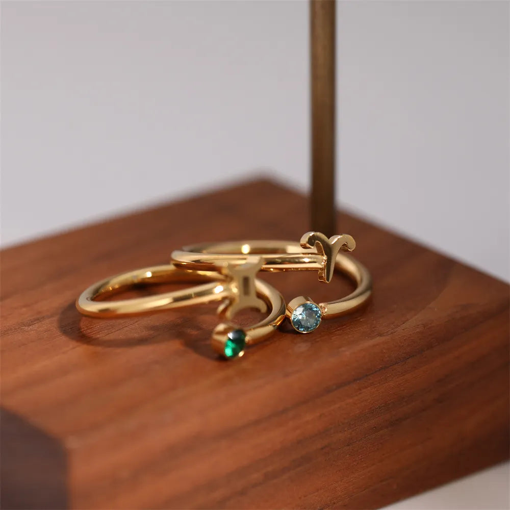 Star Sign & Birth Stone Rings / 18K Gold Plated - Nina Kane Jewellery