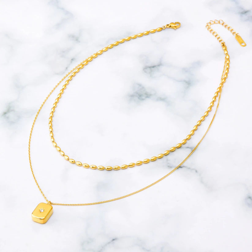 Brienne Two Layer Starburst Zircon Pendant / 18K Gold Plated - Nina Kane Jewellery