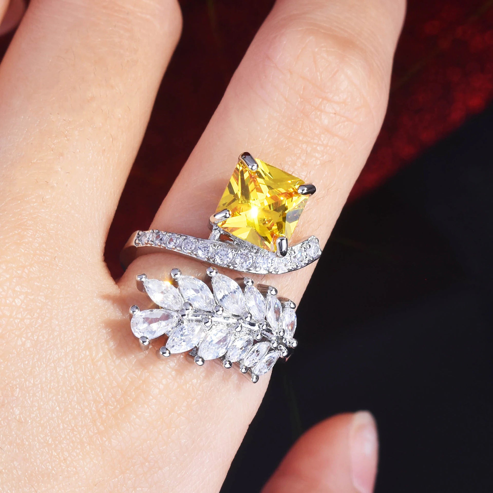 Louella Royal Leaf Diamond Rings / 925 Sterling Silver - Nina Kane Jewellery