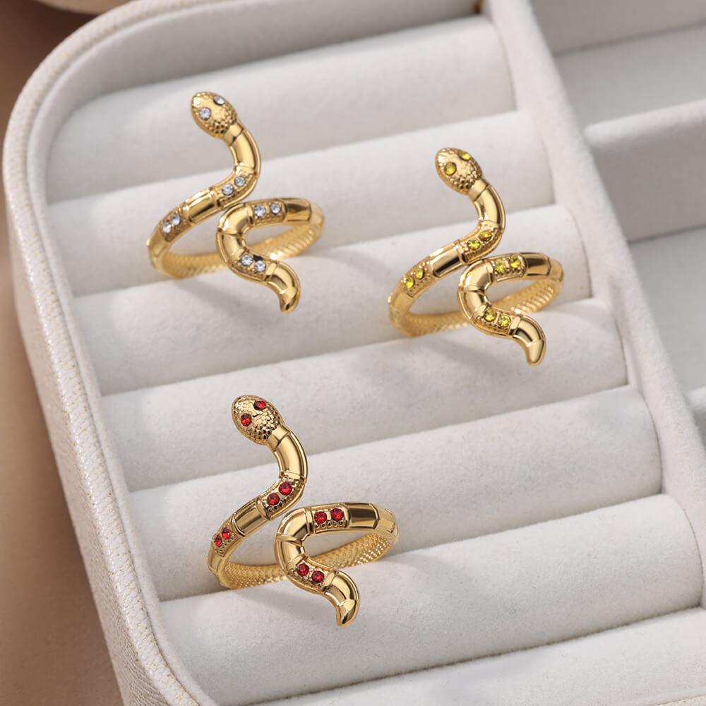 Wendy Crystal Snake Rings / Stainless Steel - Nina Kane Jewellery