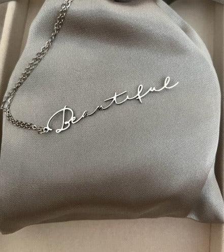 Mirabel "Beautiful" Engraved Pendant / Stainless Steel - Nina Kane Jewellery