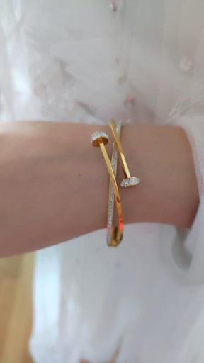 Gold Santana Crystal Double Nail Bangle / Stainless Steel - Nina Kane Jewellery