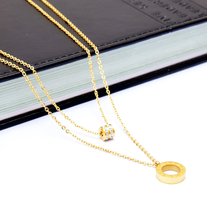 Emmeline Double Pendant Necklace / Stainless Steel - Nina Kane Jewellery