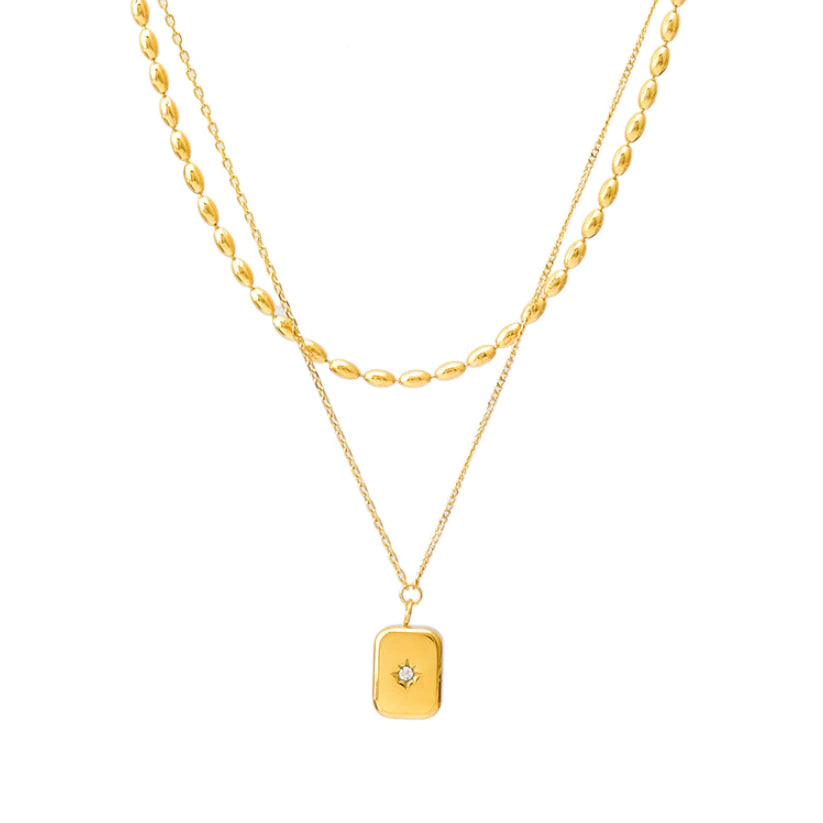 Brienne Two Layer Starburst Zircon Pendant / 18K Gold Plated - Nina Kane Jewellery