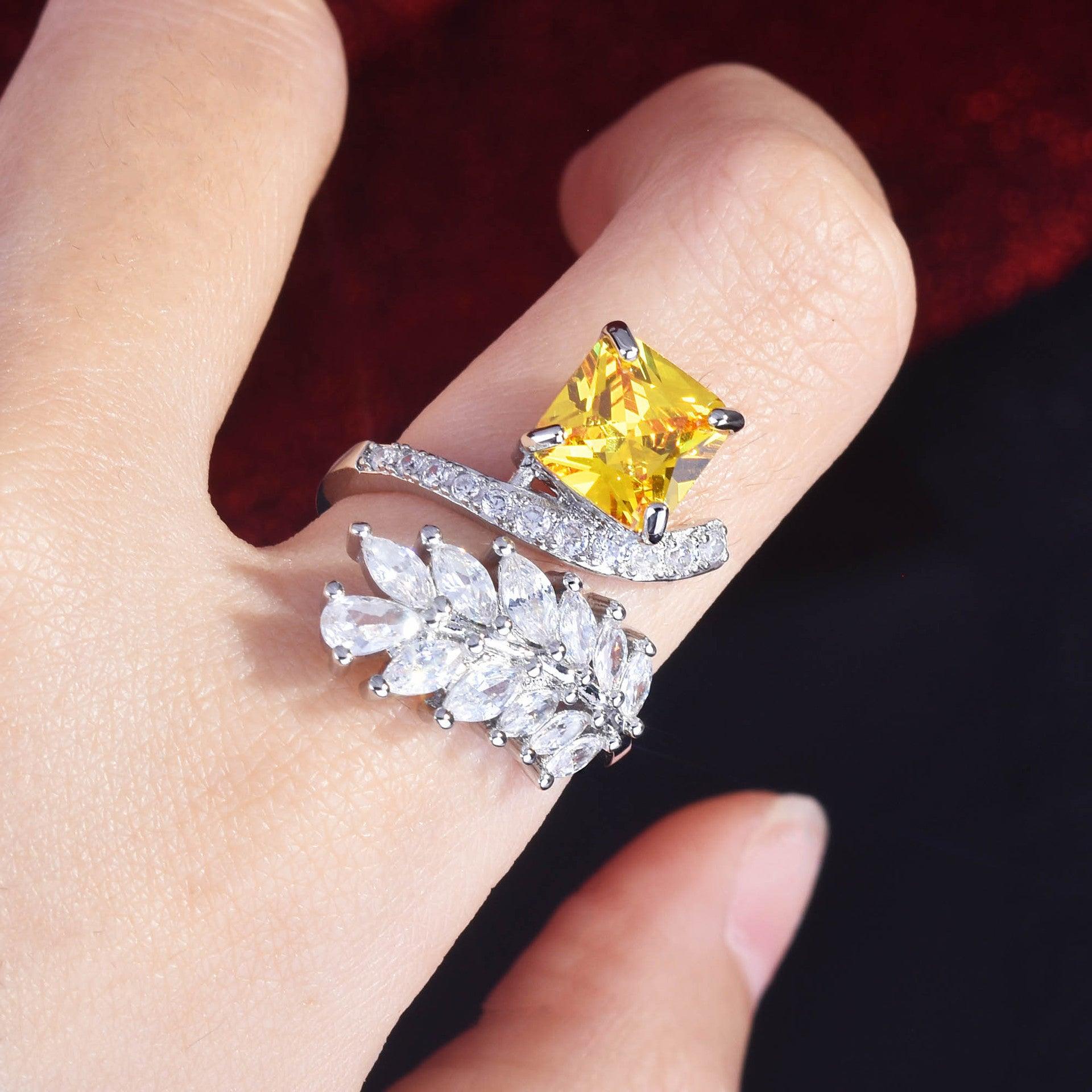 Louella Royal Leaf Diamond Rings / 925 Sterling Silver - Nina Kane Jewellery