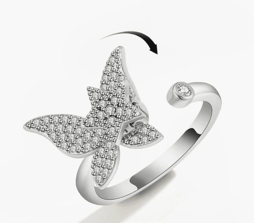 Delilah Spinning Butterfly Ring / Stainless Steel - Nina Kane Jewellery