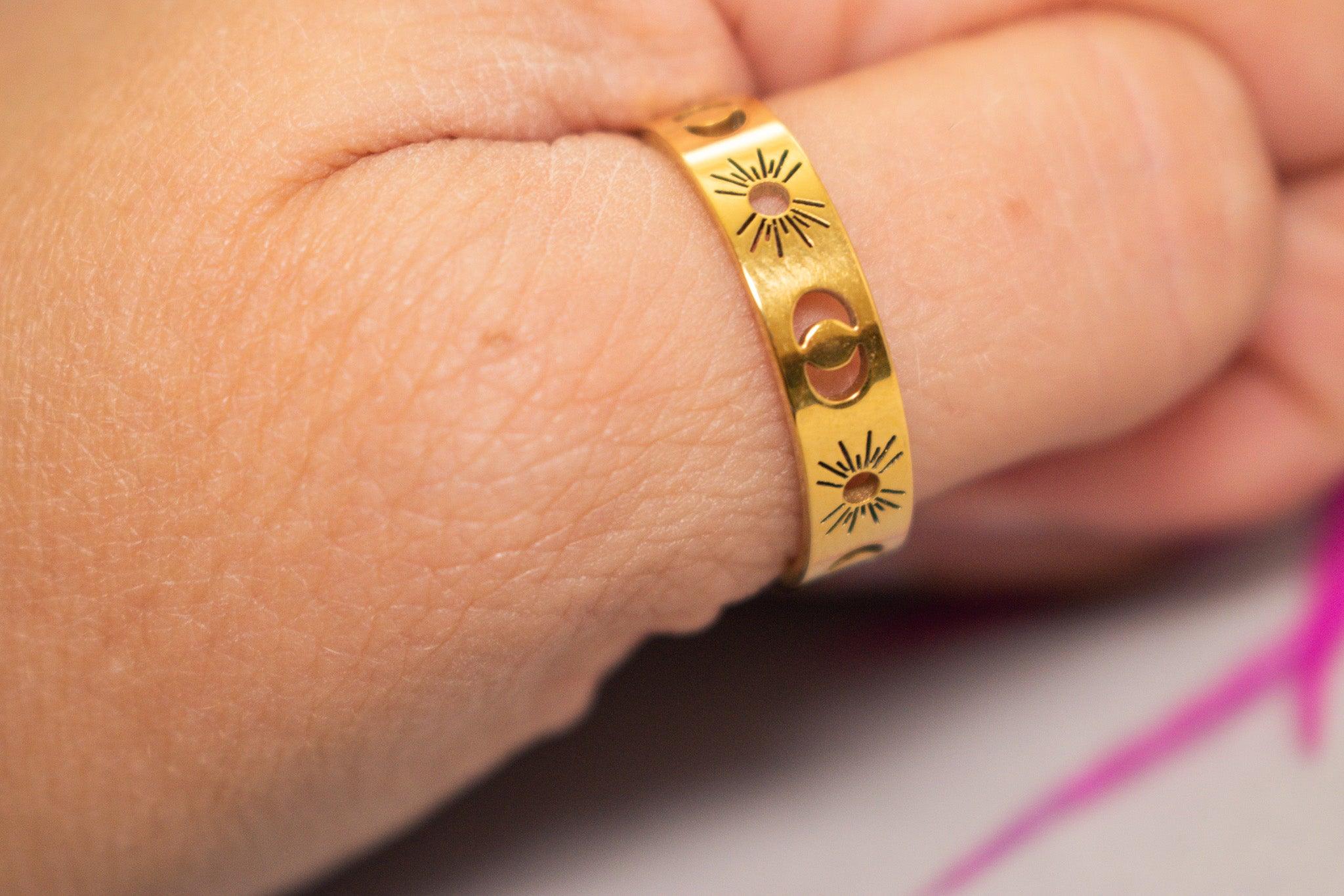 Sun & Moon Gold Band Rings / Stainless Steel - Nina Kane Jewellery