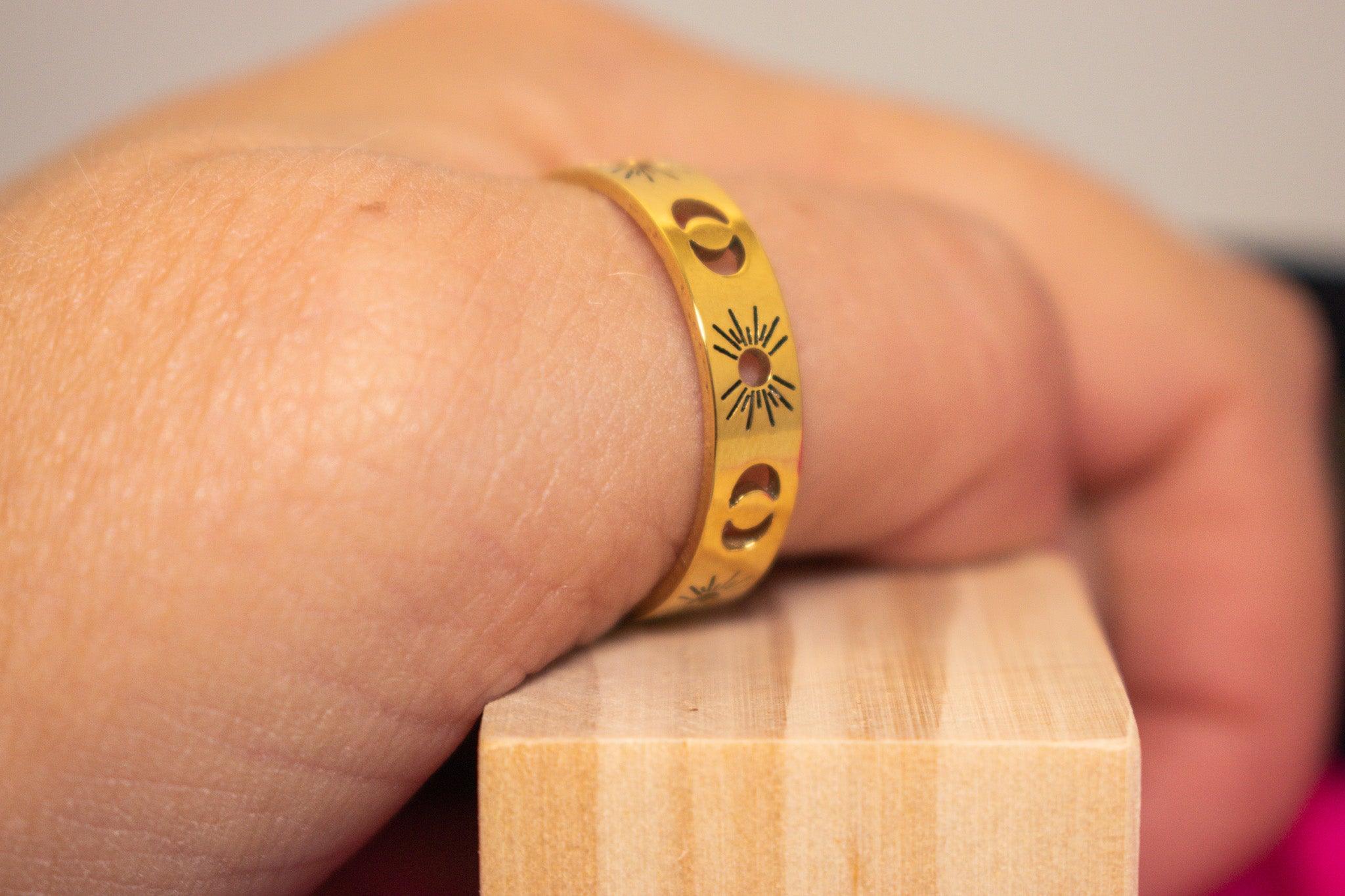 Sun & Moon Gold Band Rings / Stainless Steel - Nina Kane Jewellery