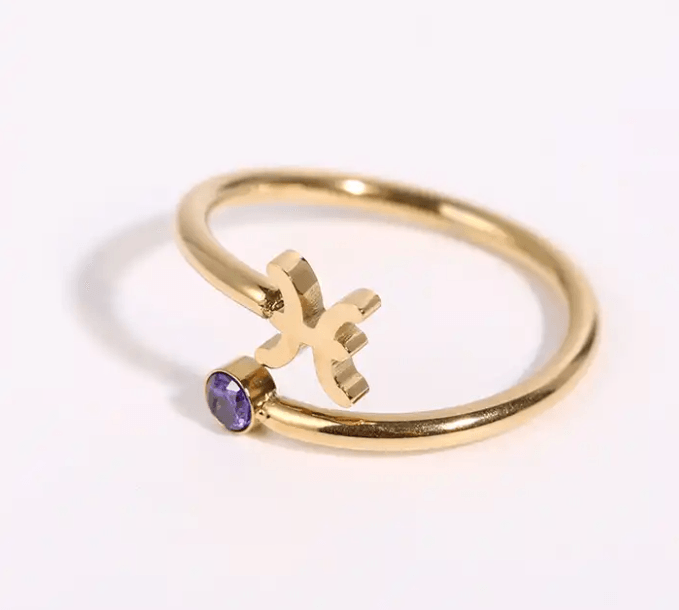 Star Sign & Birth Stone Rings / 18K Gold Plated - Nina Kane Jewellery